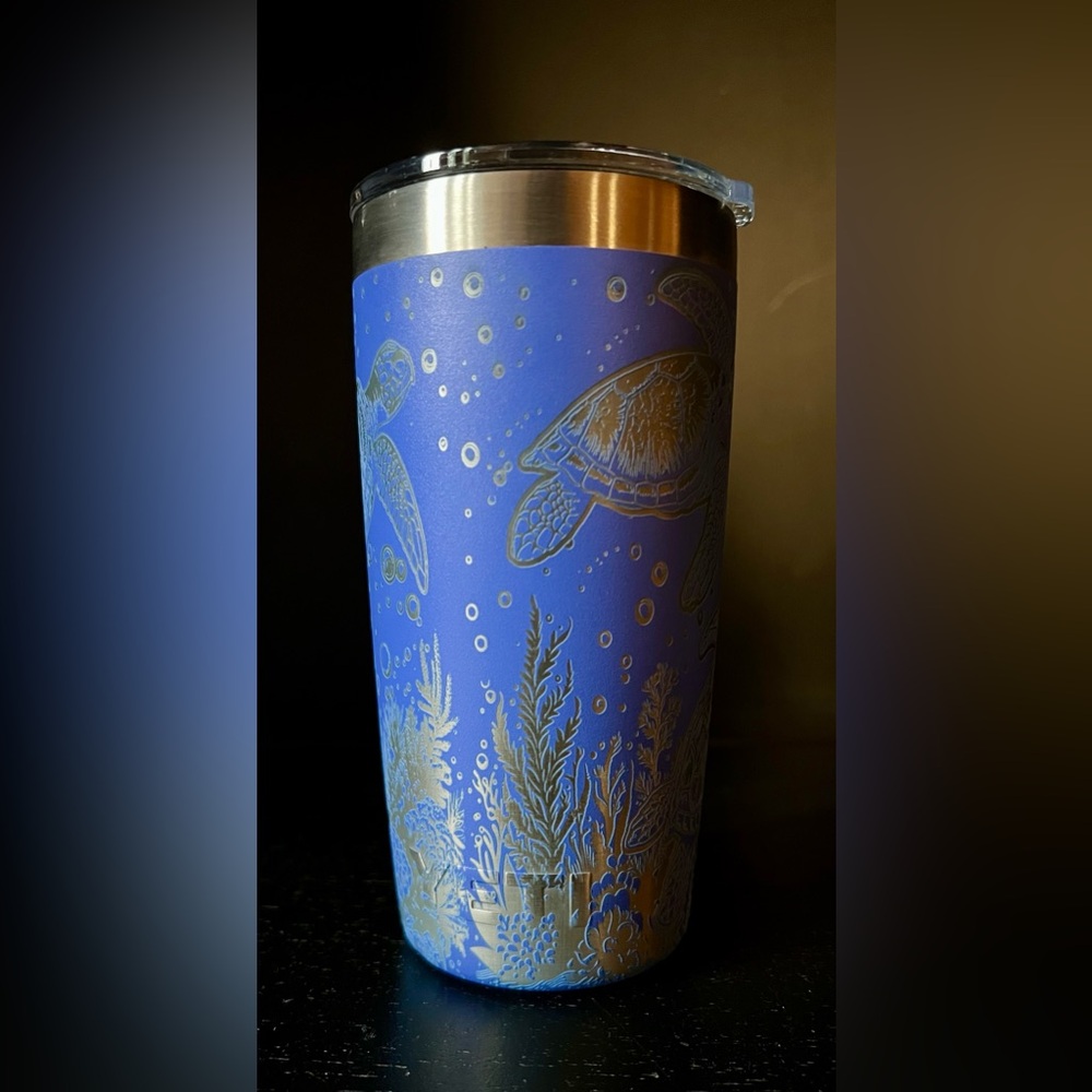 Ocean Blue Tumbler with Turtle Design